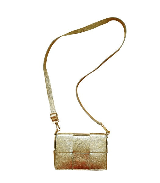 Genuine leather woven box clutch bag