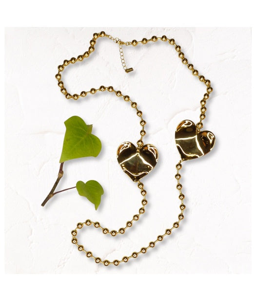 Gold ball heart necklace