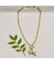 Diamante heart and lock chain necklace