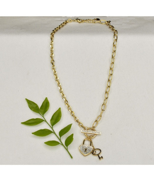 Diamante heart and lock chain necklace