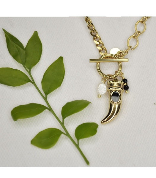 Stone horn chain necklace 