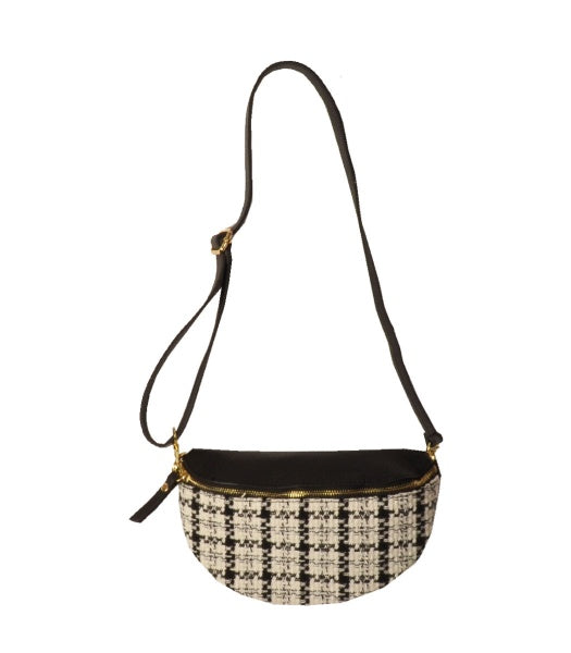 Genuine leather tweed body bag 