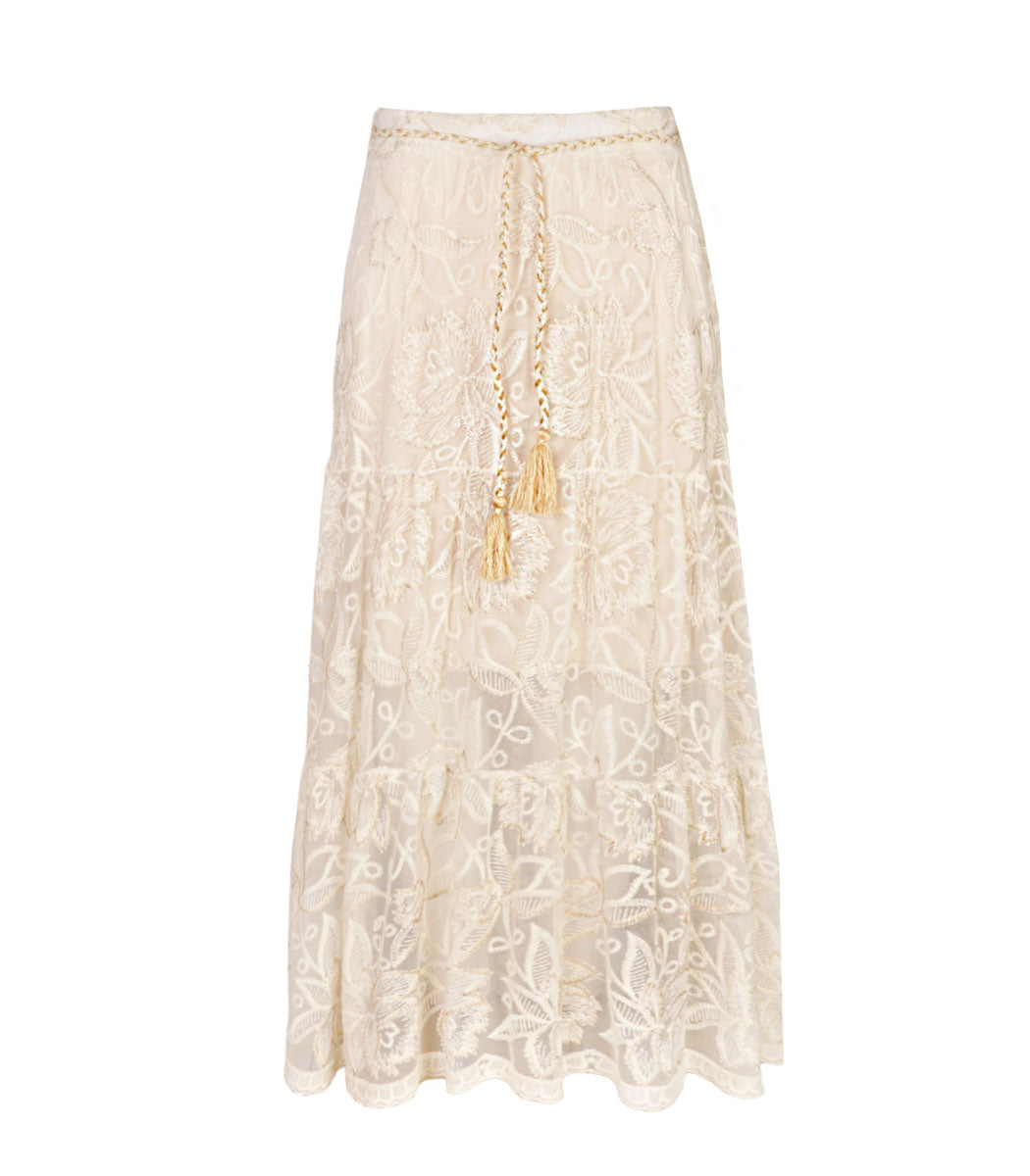 Embroidered mesh maxi skirt