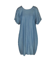 Pearl trim denim dress