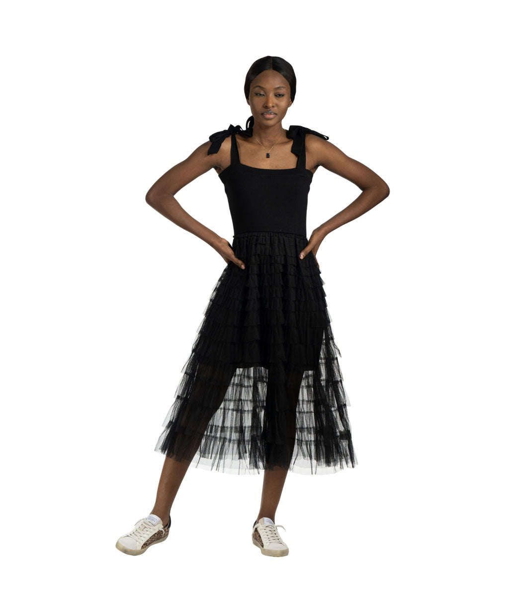 Mesh knit tiered dress