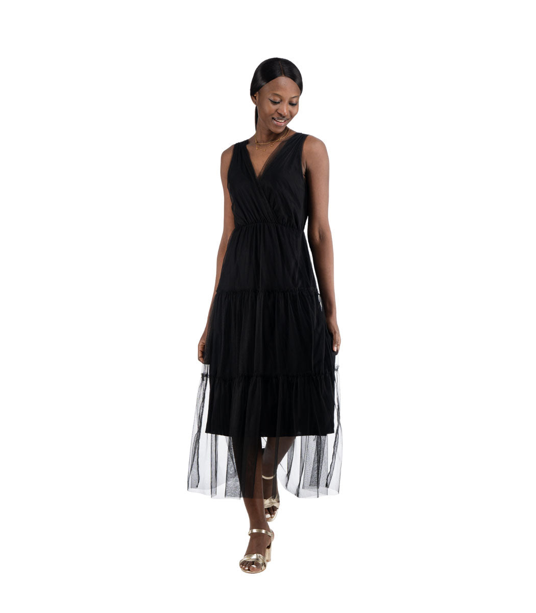 Mesh tiered maxi dress