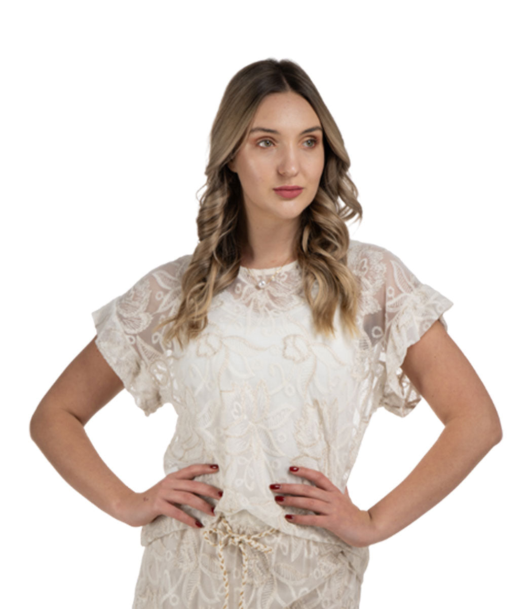 Embroidered mesh top