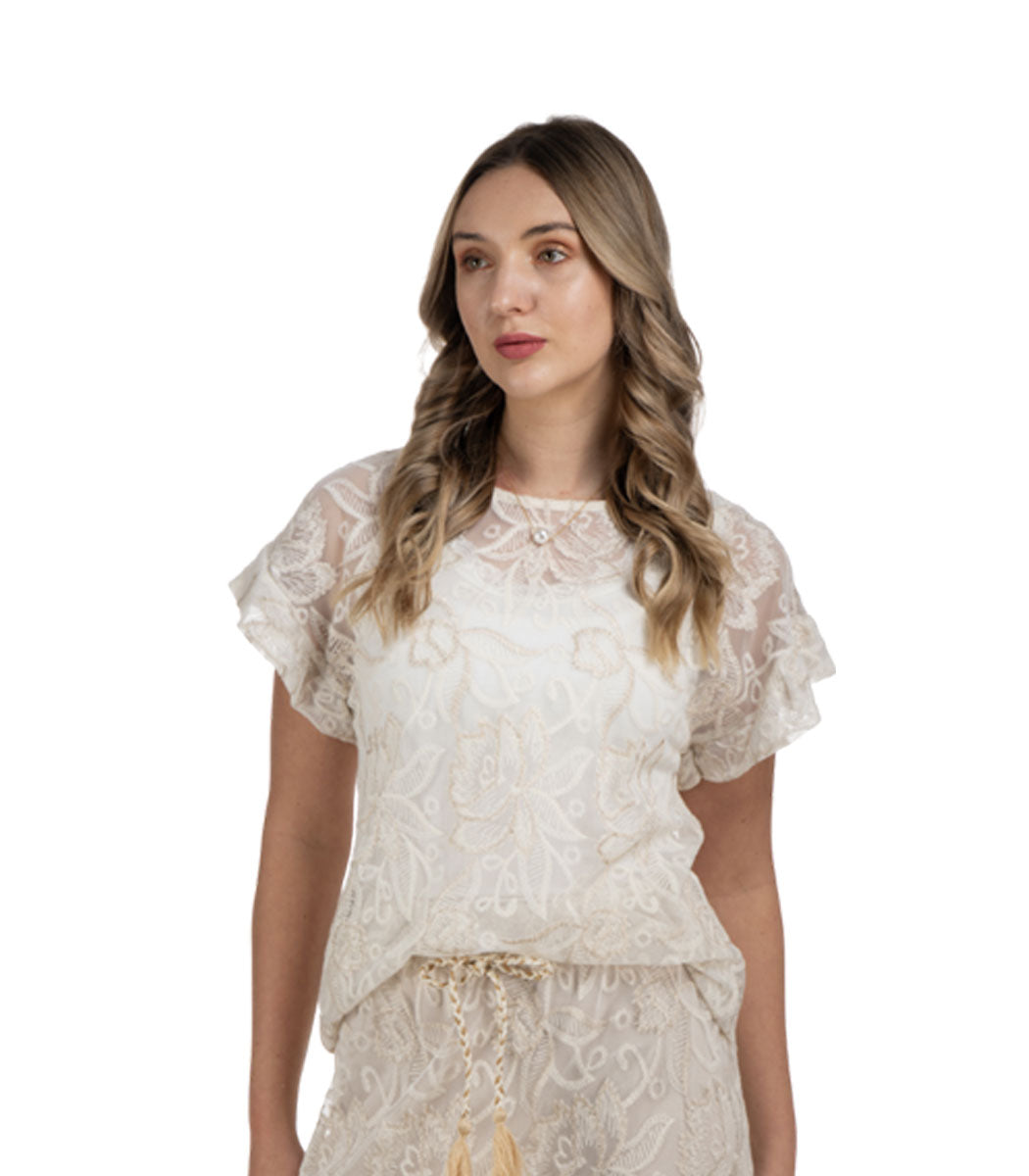 Embroidered mesh top