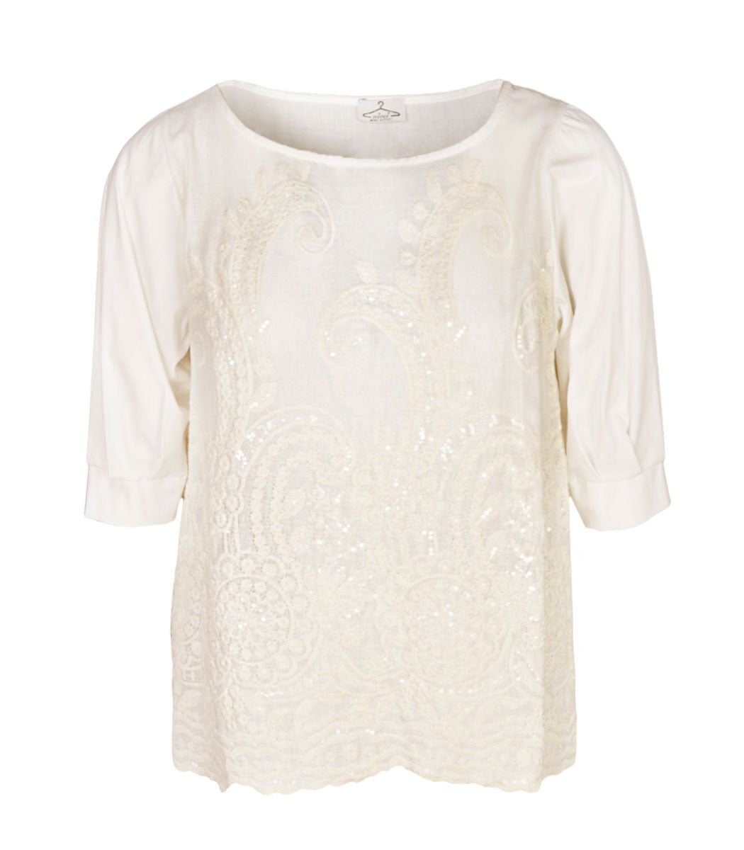 3/4 sleeve embroidered sequin top