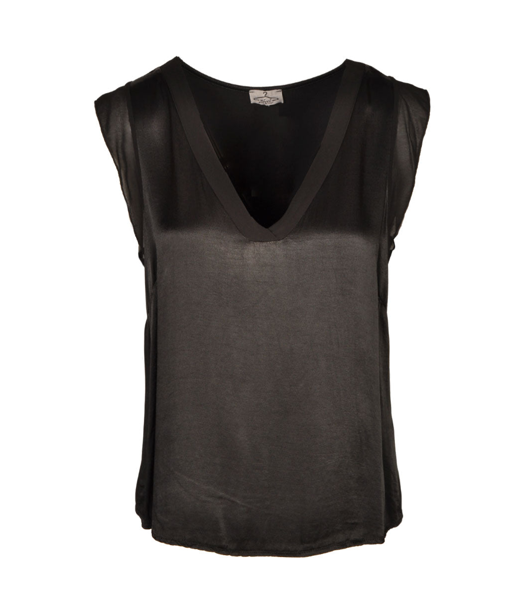 Frill sleeve silky sheer top