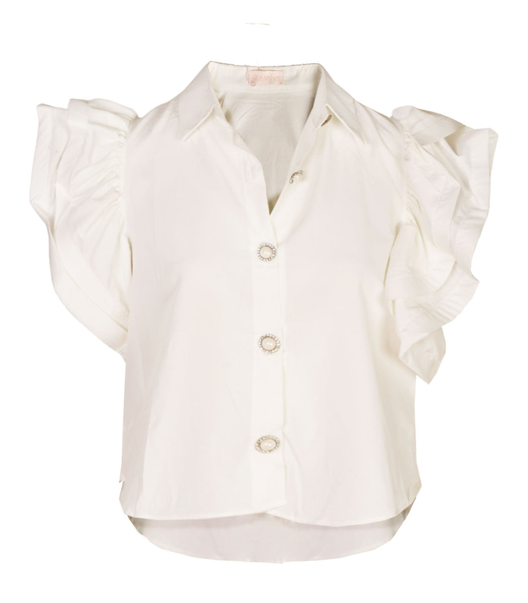 Pearl button frill sleeve blouse