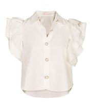 Pearl button frill sleeve blouse