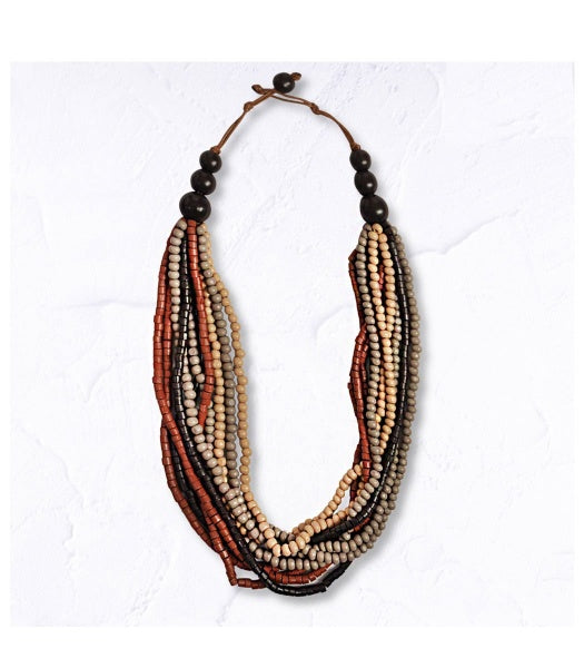 Wooden beaded string necklace