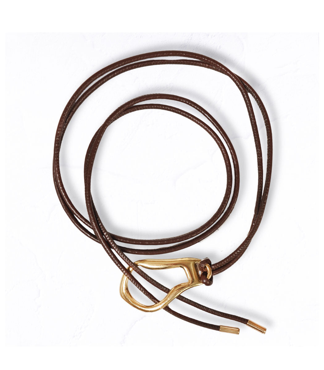 Genuine leather double string oblong buckle belt