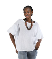 2-Textured bubble sleeve top