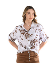 Frill collar rose print shirt