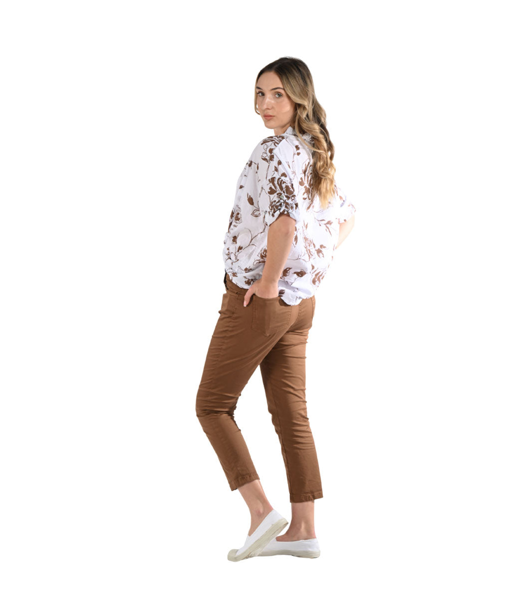 Frill collar rose print shirt