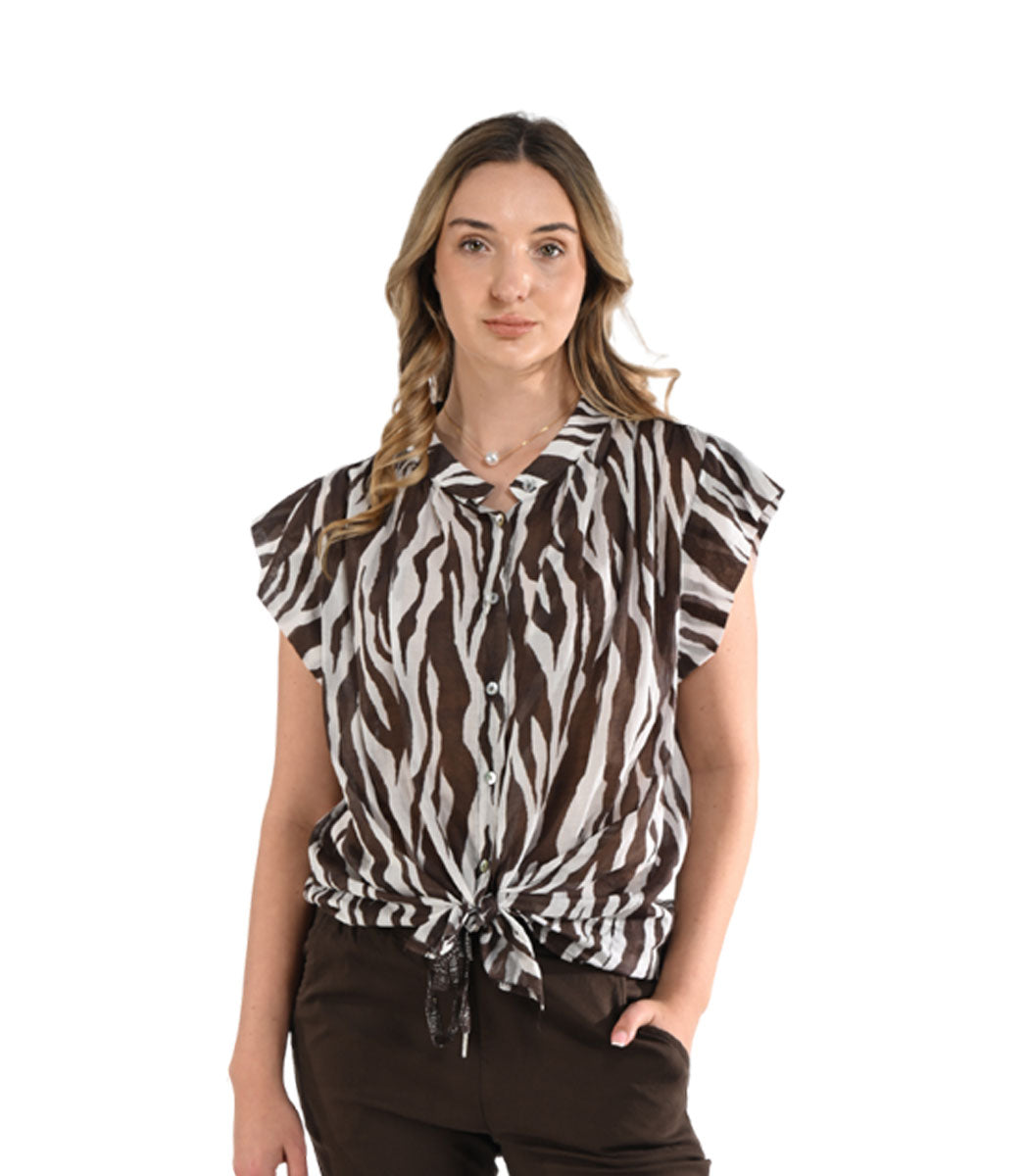 Tiger print cap sleeve shirt