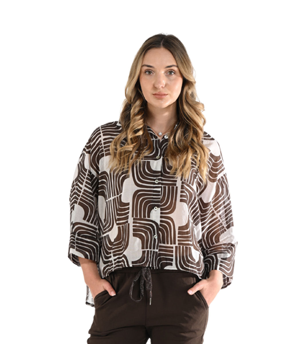Geometric print batwing shirt