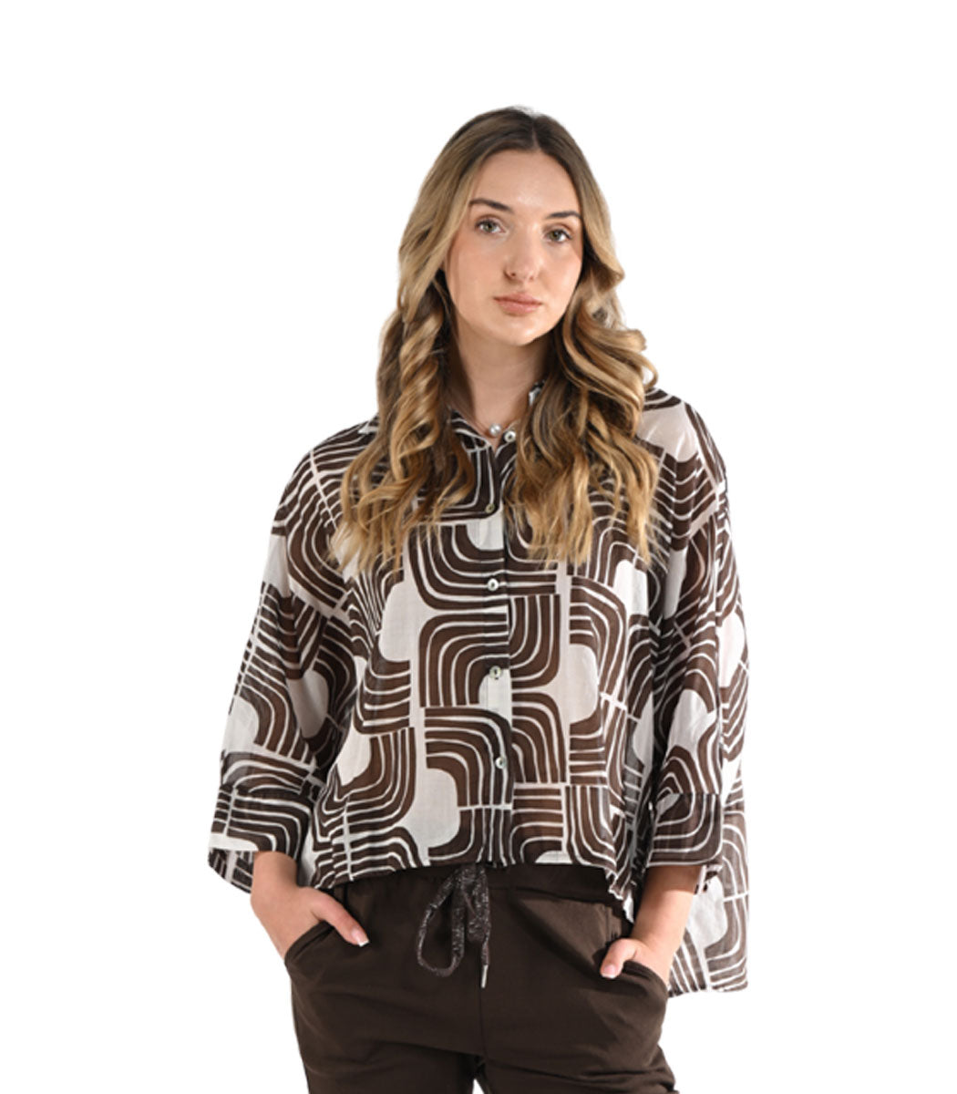 Geometric print batwing shirt