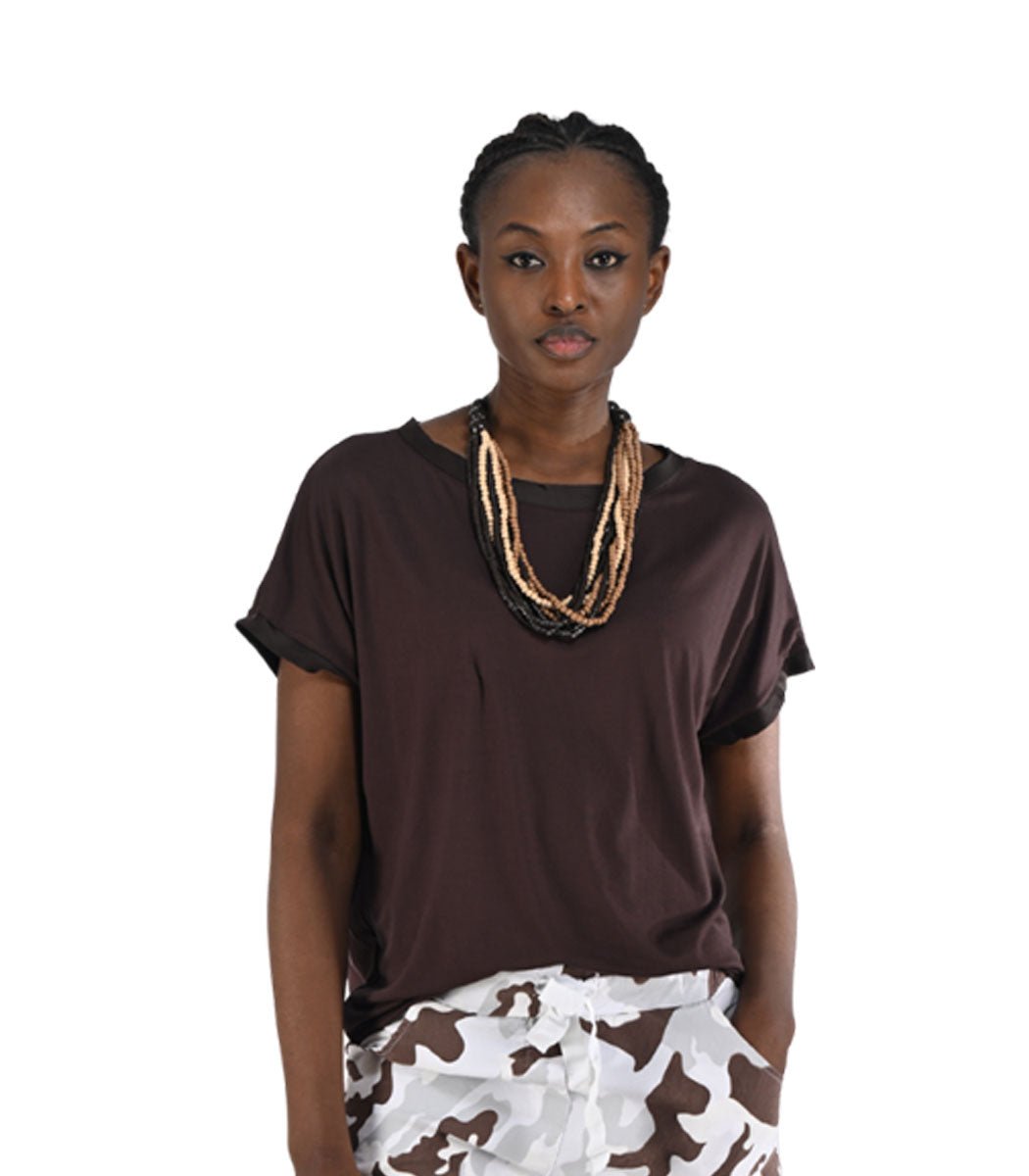 Silky border raw-edge top