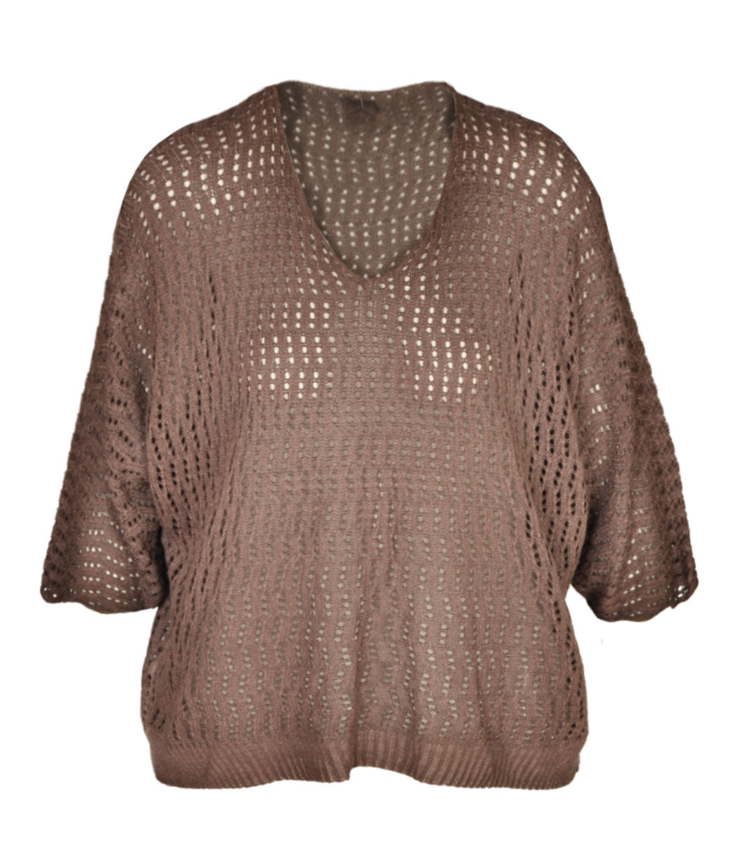 Overdyed crochet batwing knit top