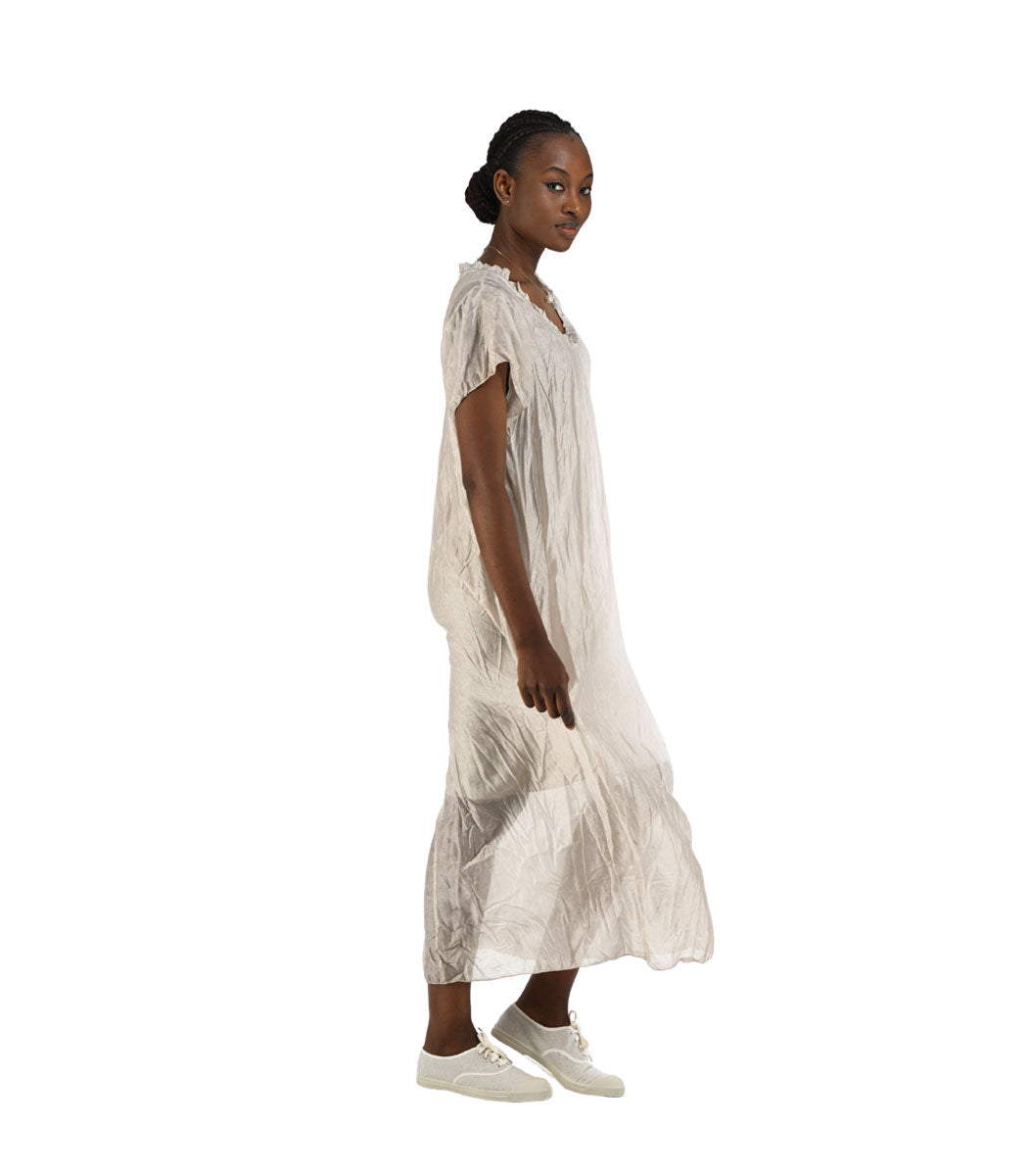 Frill collar silky maxi dress