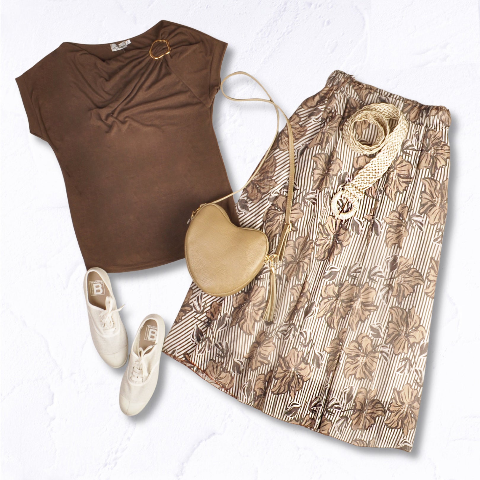 Floral stripe swing skirt