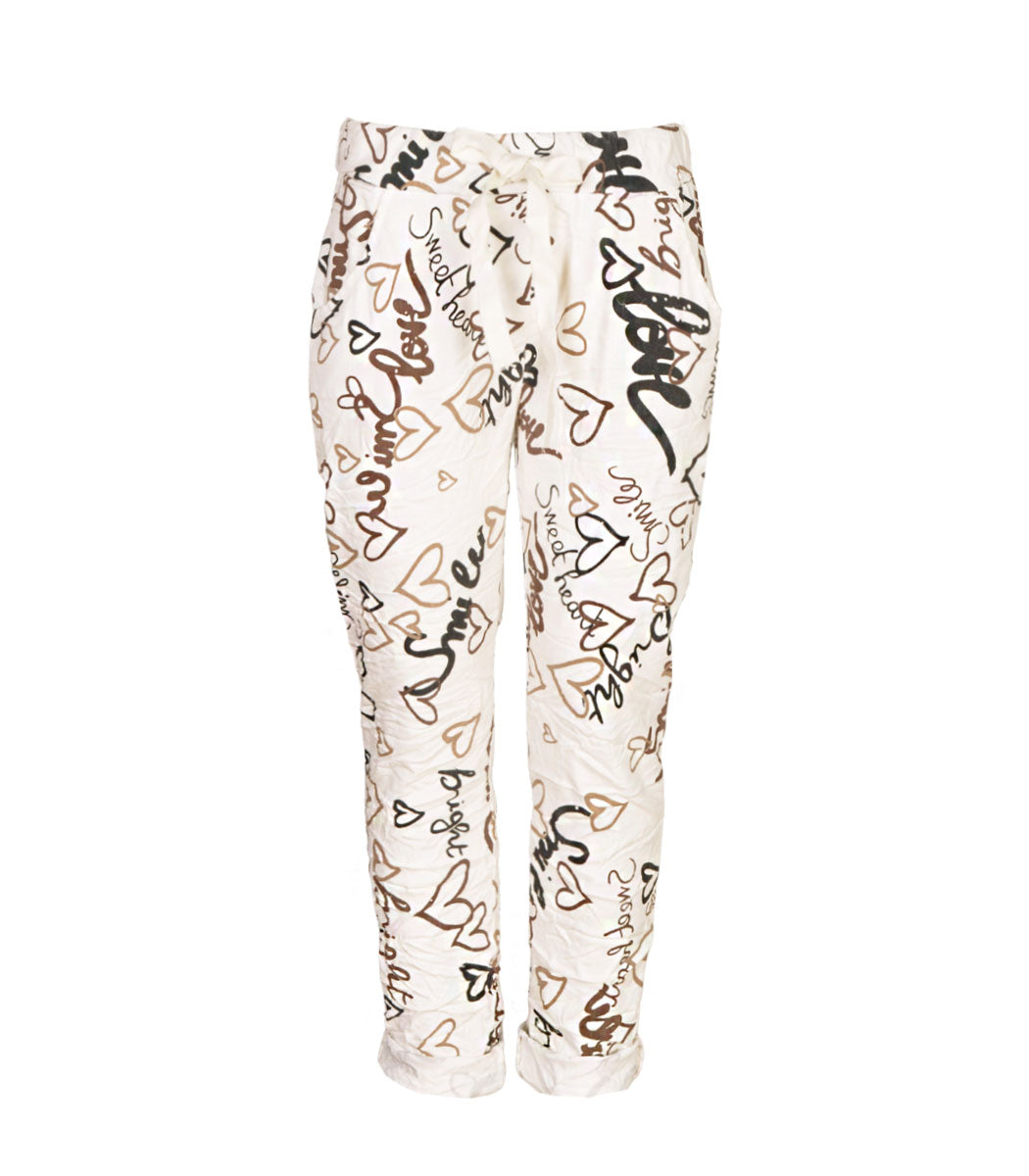Multi heart word print pants