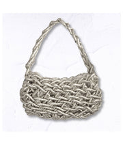 Knitted shimmer clutch bag
