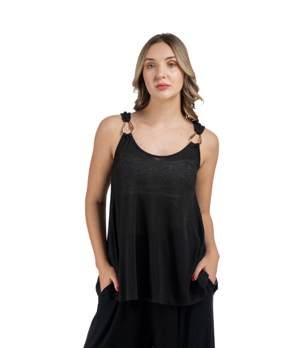 Gold buckle ribbed swing tank top