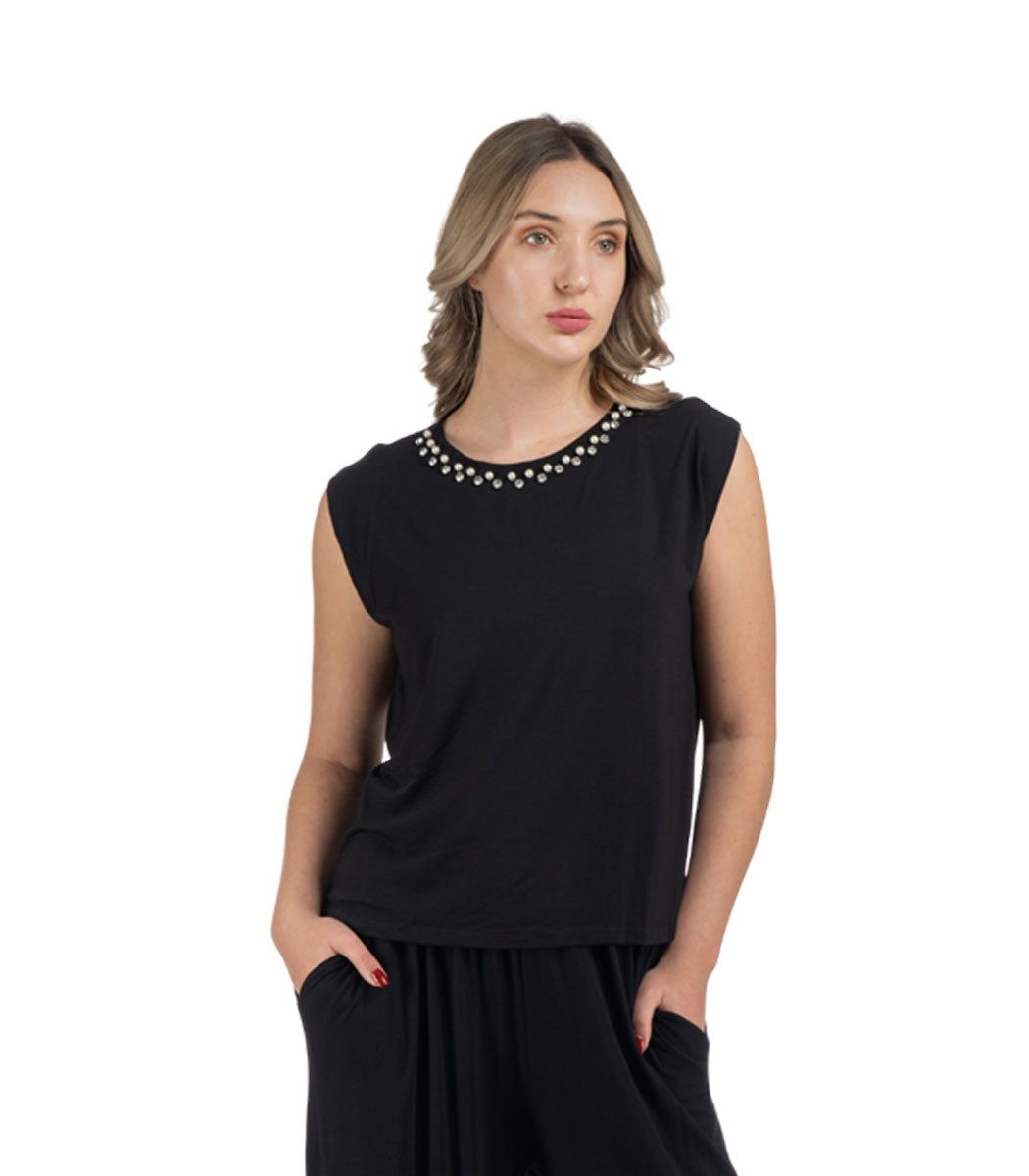 Pearl diamante detail boxy vest