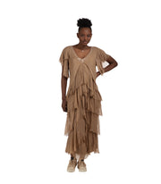 Sequin trim silky maxi dress