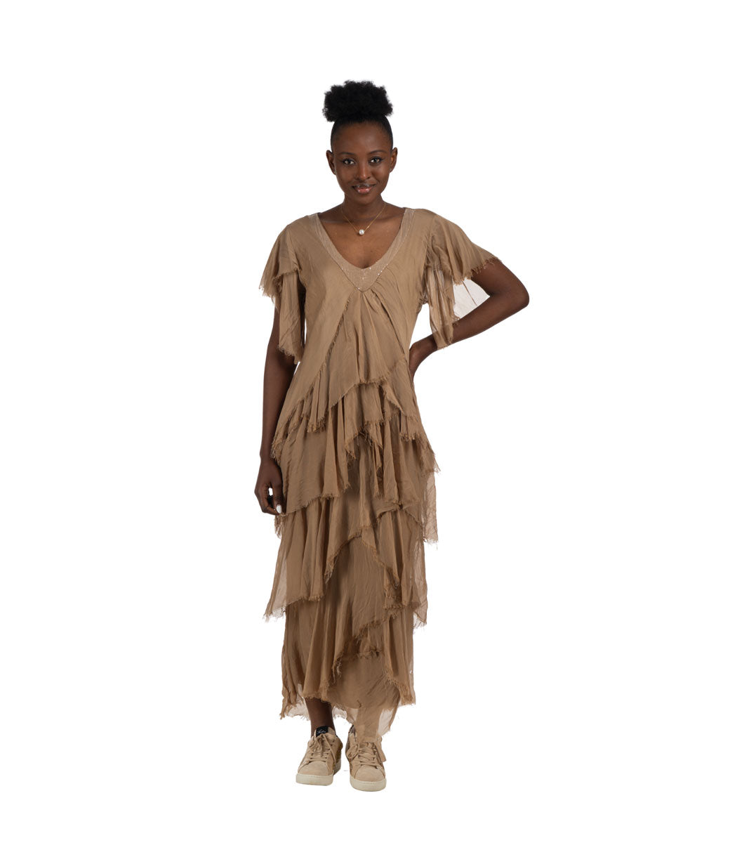 Sequin trim silky maxi dress