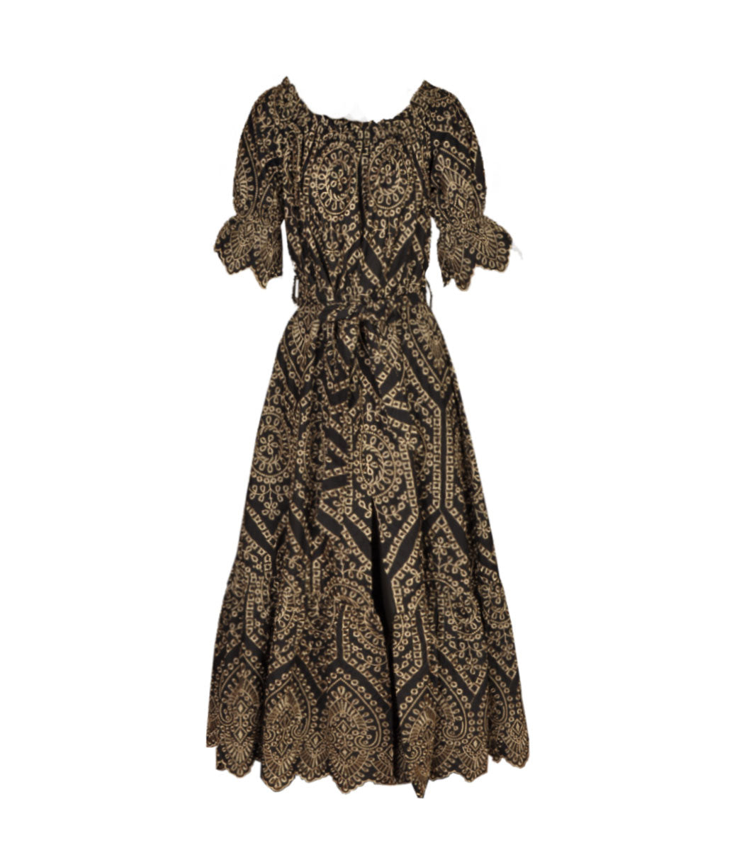 Cold shoulder embroidered anglaise dress