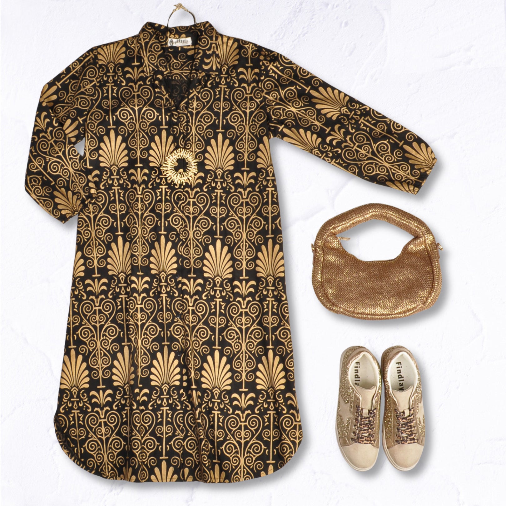 Heraldic fan print dress