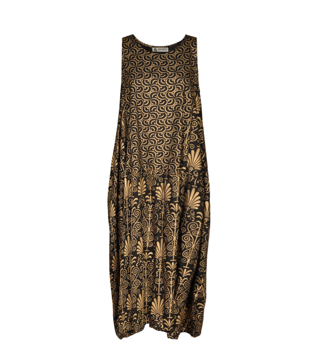 Heraldic fan print pointy dress