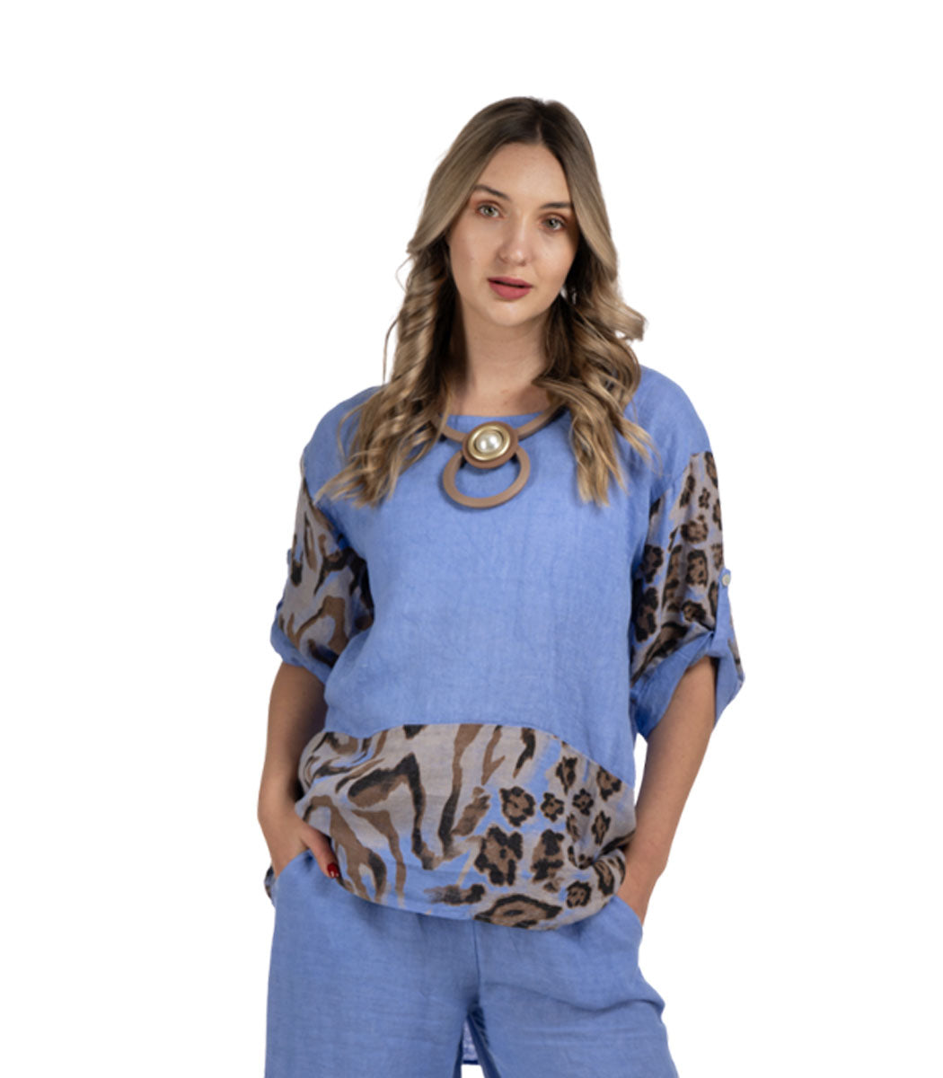 100% Linen animal print top