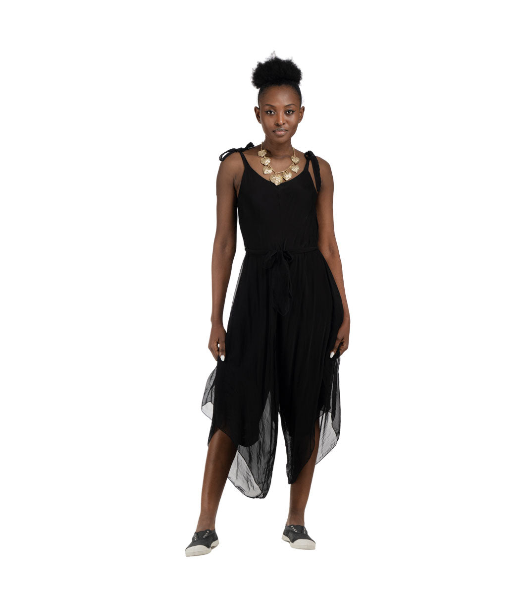 Wide leg belted silky jumpsuit