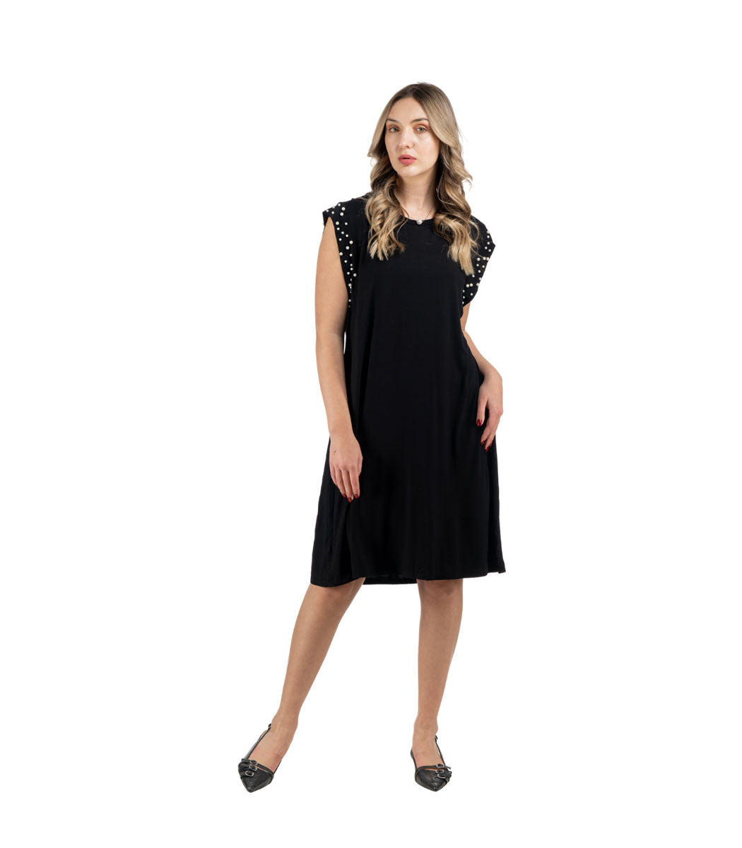 Pearl detail cap sleeve dress