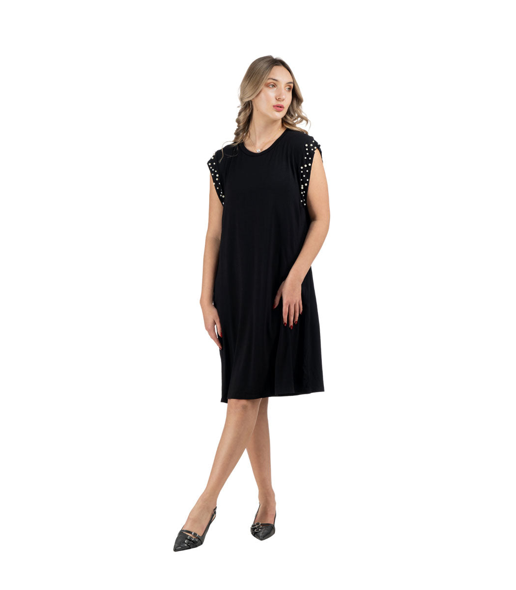 Pearl detail cap sleeve dress
