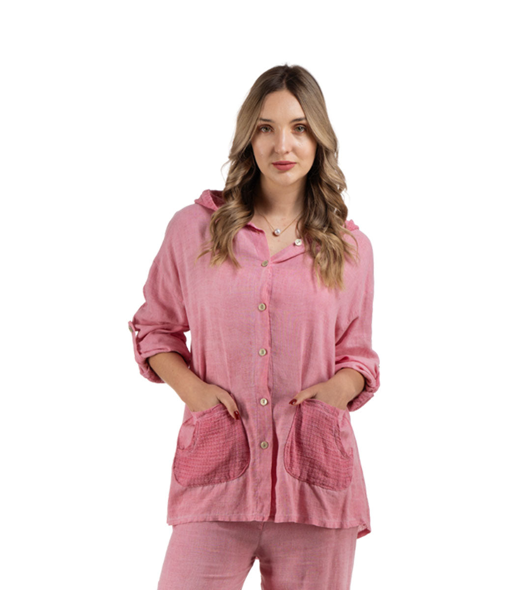 Basket weave hooded linen jacket