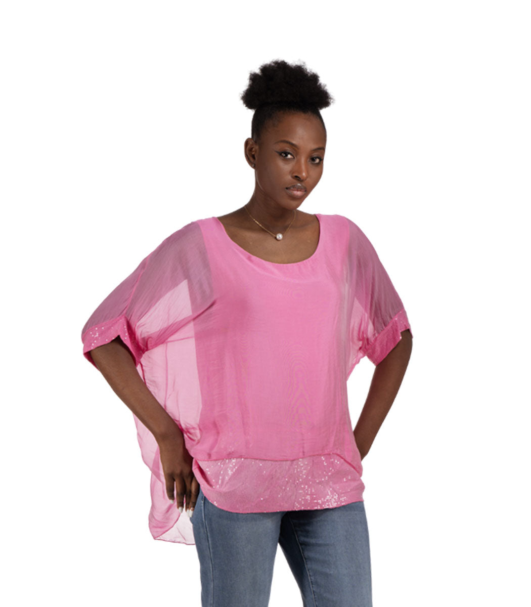 Double layer sequin border silky top