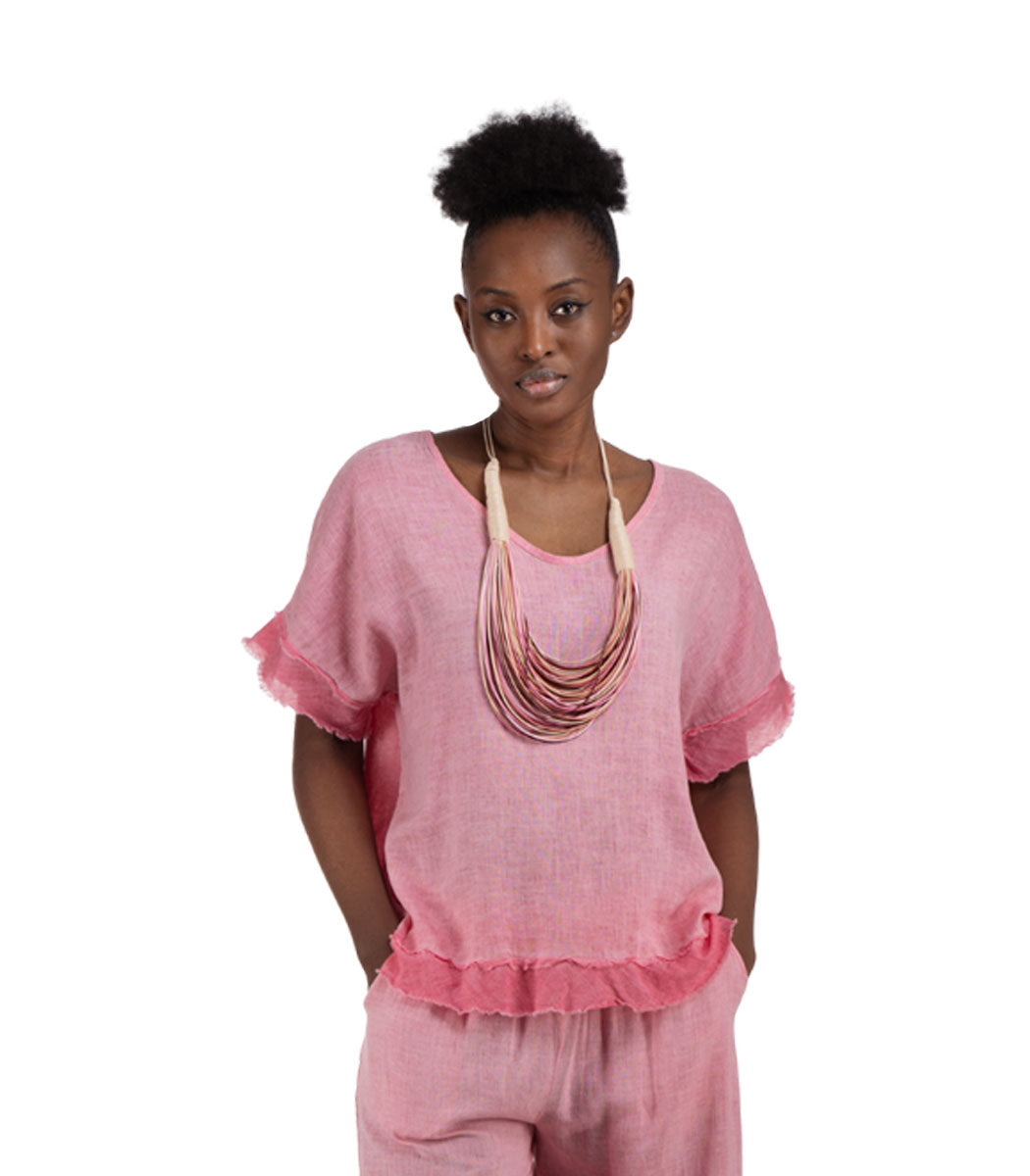 Overdyed raw-edge linen top