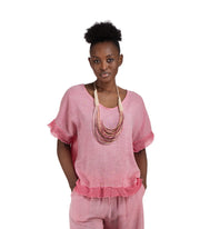 Overdyed raw-edge linen top