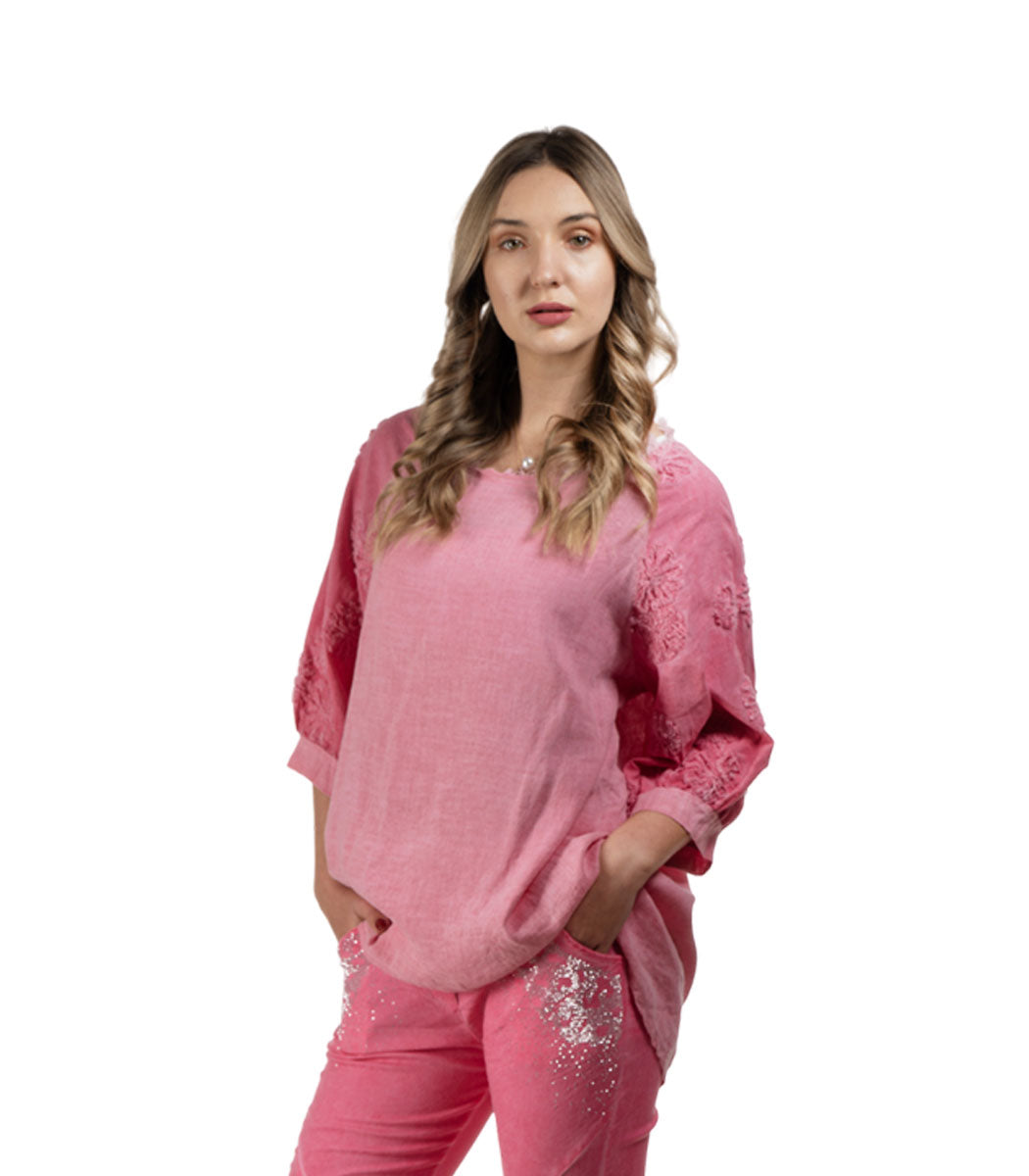 Embroidered cornelli linen top