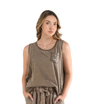 Sequin pocket button detail top