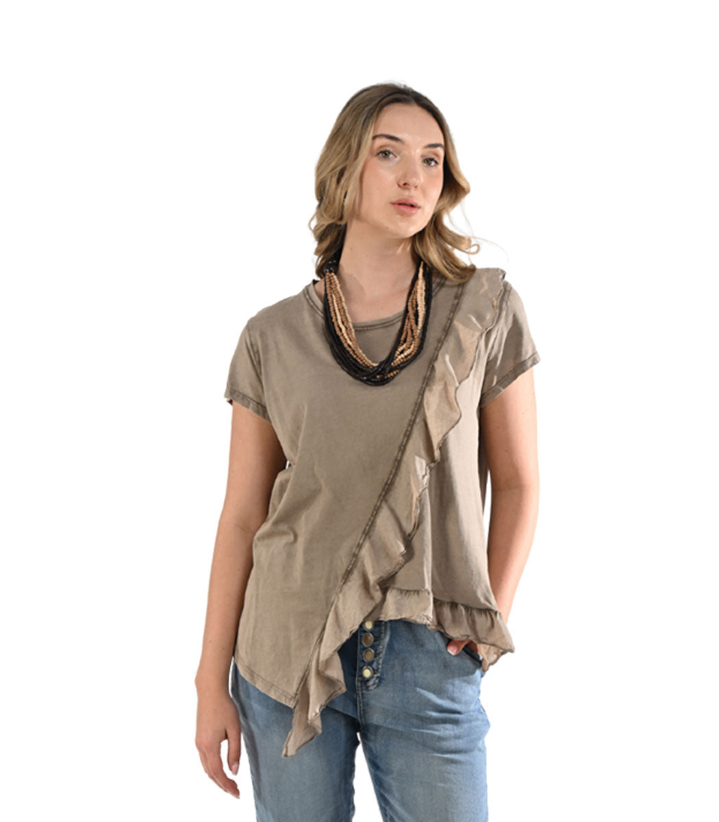 Asymmetrical frill detail t-shirt