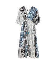 Damask patch print tassel kaftan dress