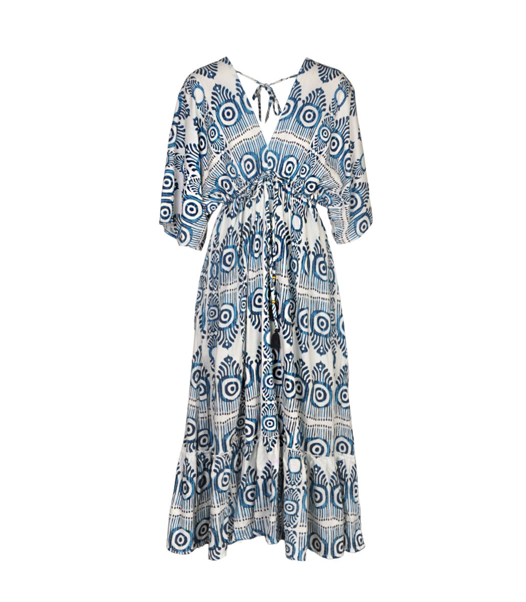 Damask eye print tassel kaftan dress